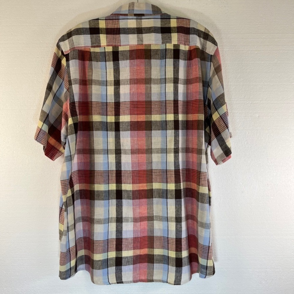 Tasso Elba Island Button Up Shirt Mens XL Plaid Short Sleeve Linen Blend Travel - Picture 2 of 9
